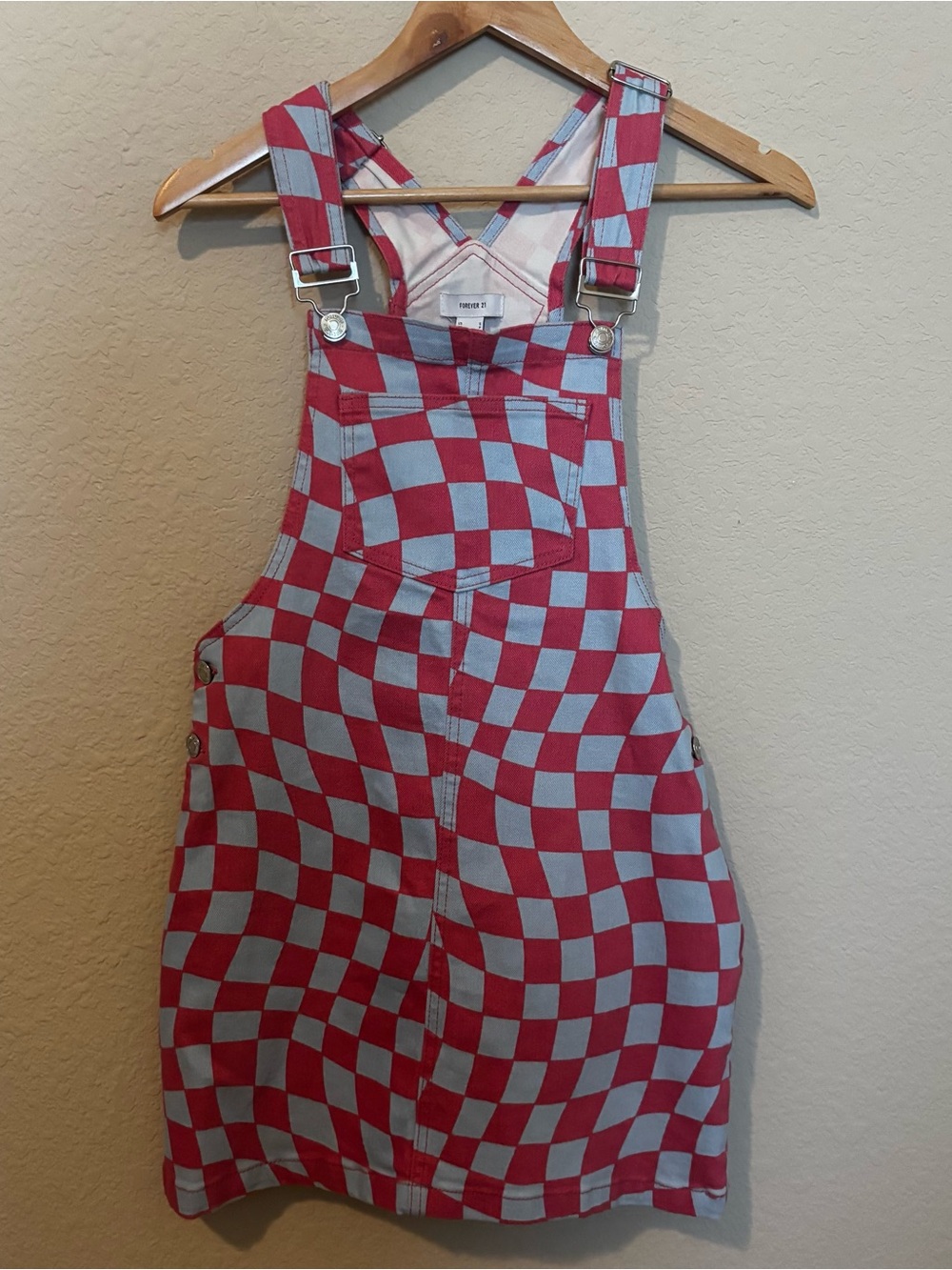 Forever 21 Juniors Pink Blue Check Overall Dress Size Small